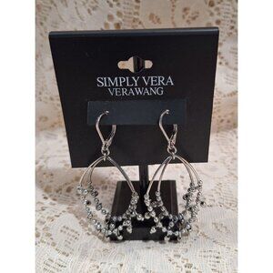 NWT Simply Vera Vera Wang Silver-Tone Dangling Hoop Earrings With Beaded Accents